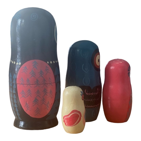 Vintage hand painted handmade wooden Owl Nesting Dolls - Picture 4 of 16